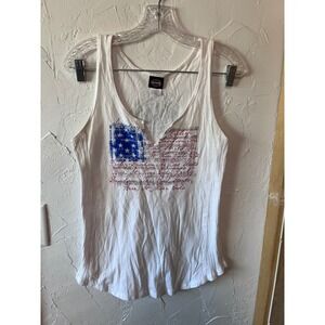 Harley-Davidson Womens White Ribbed Tank Top American Flag Graphic Large USA